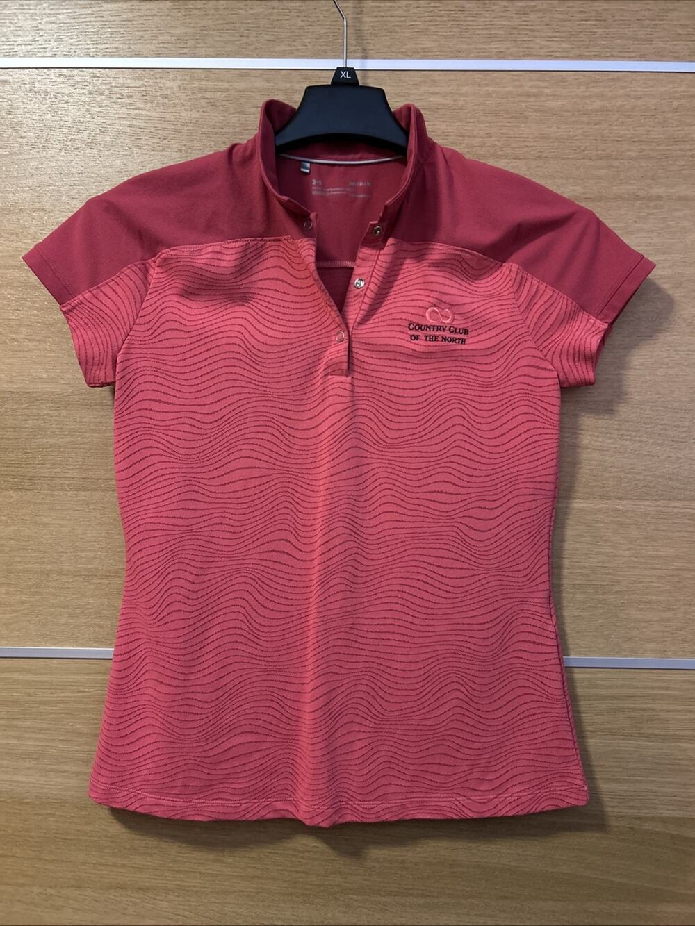Under Armour Heat Gear Polo Shirt Womens Sz M 1/4 Snap Pink Short Sleeve W/logo